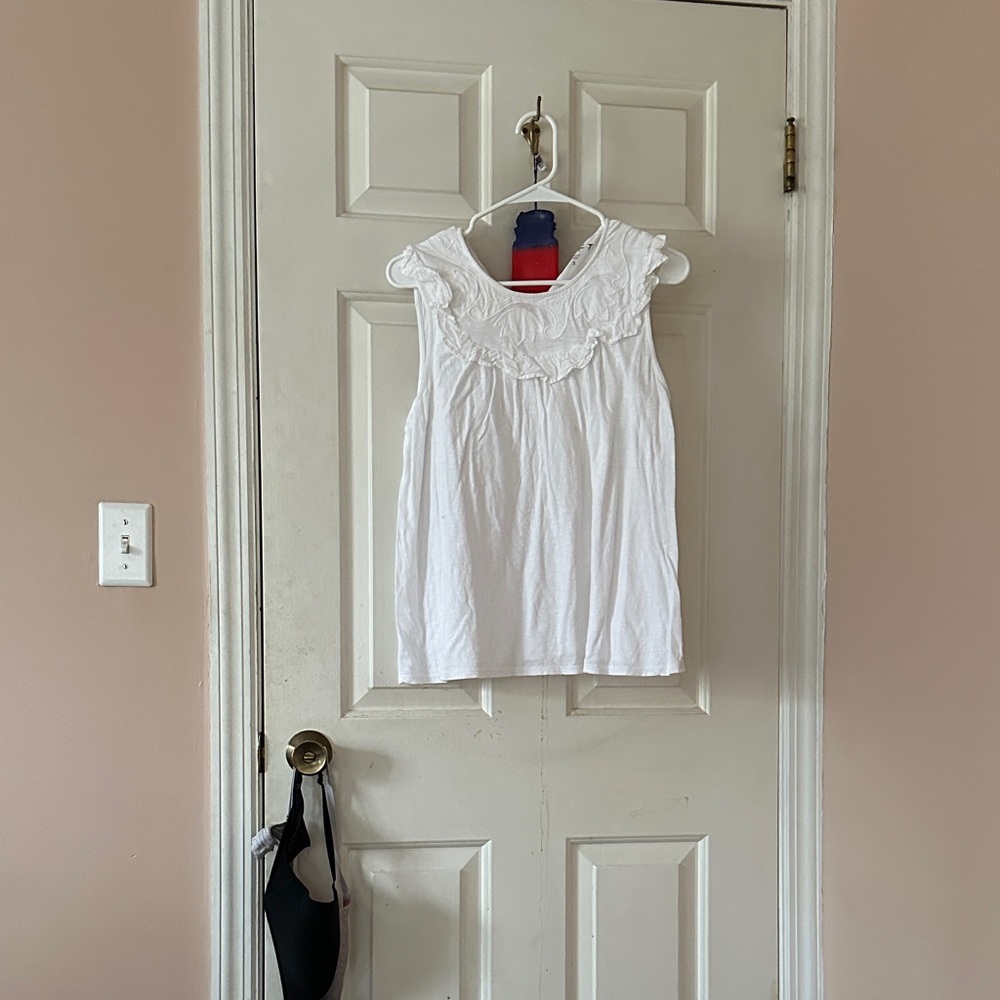 T.J.Maxx White Sleeveless Eyelet Yoke Cotton Top